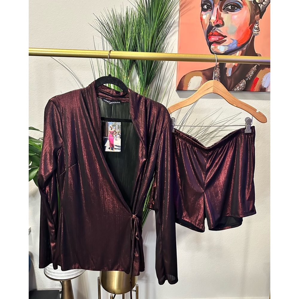 Naked Wardrobe Two-piece Shimmery Short Set - Size Large